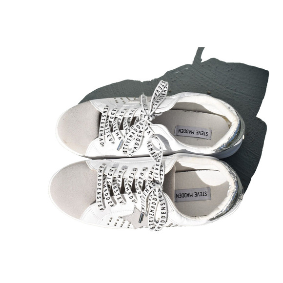 STEVE MADDEN Amalfi Tennis Shoes Men's Size 9.5 White With Metallic accent - Picture 3 of 7